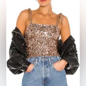 NWOT Free People Hey Girl Rose Gold Sequin Cami Size XS